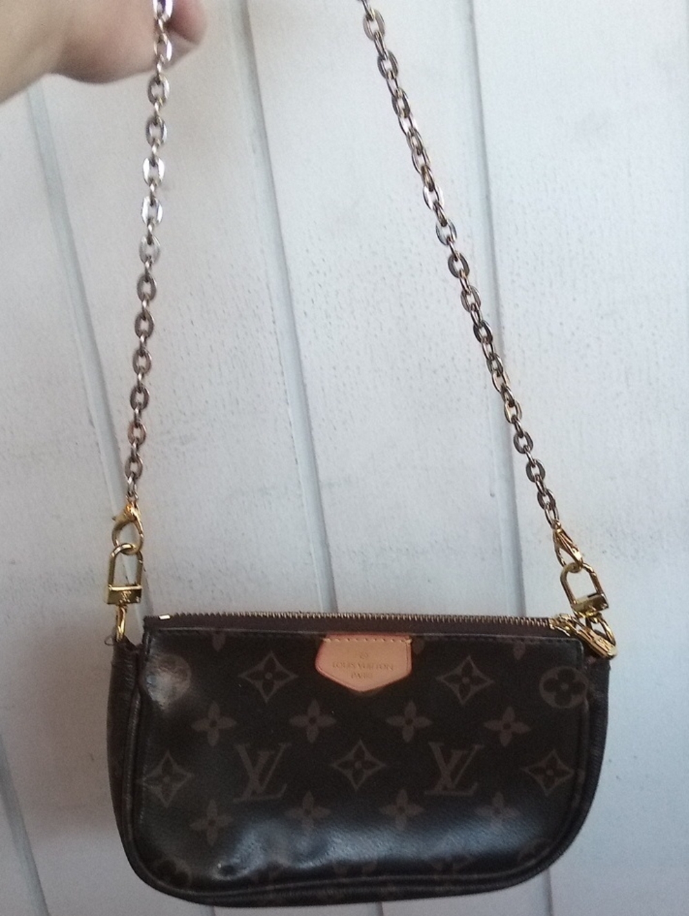 Louis Vuitton Dark Brown Monogram Mini Pochette with Gold Hardware